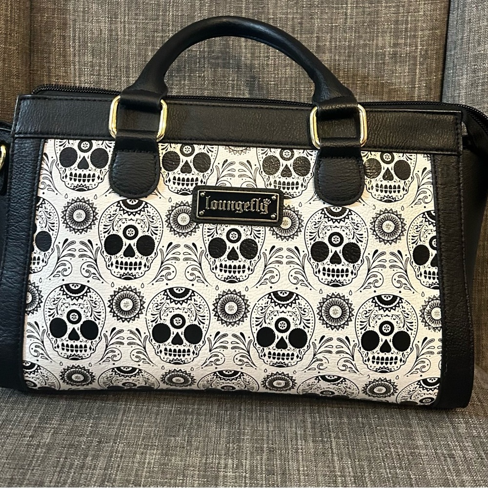 Loungefly Black and White Skull Pattern Bag